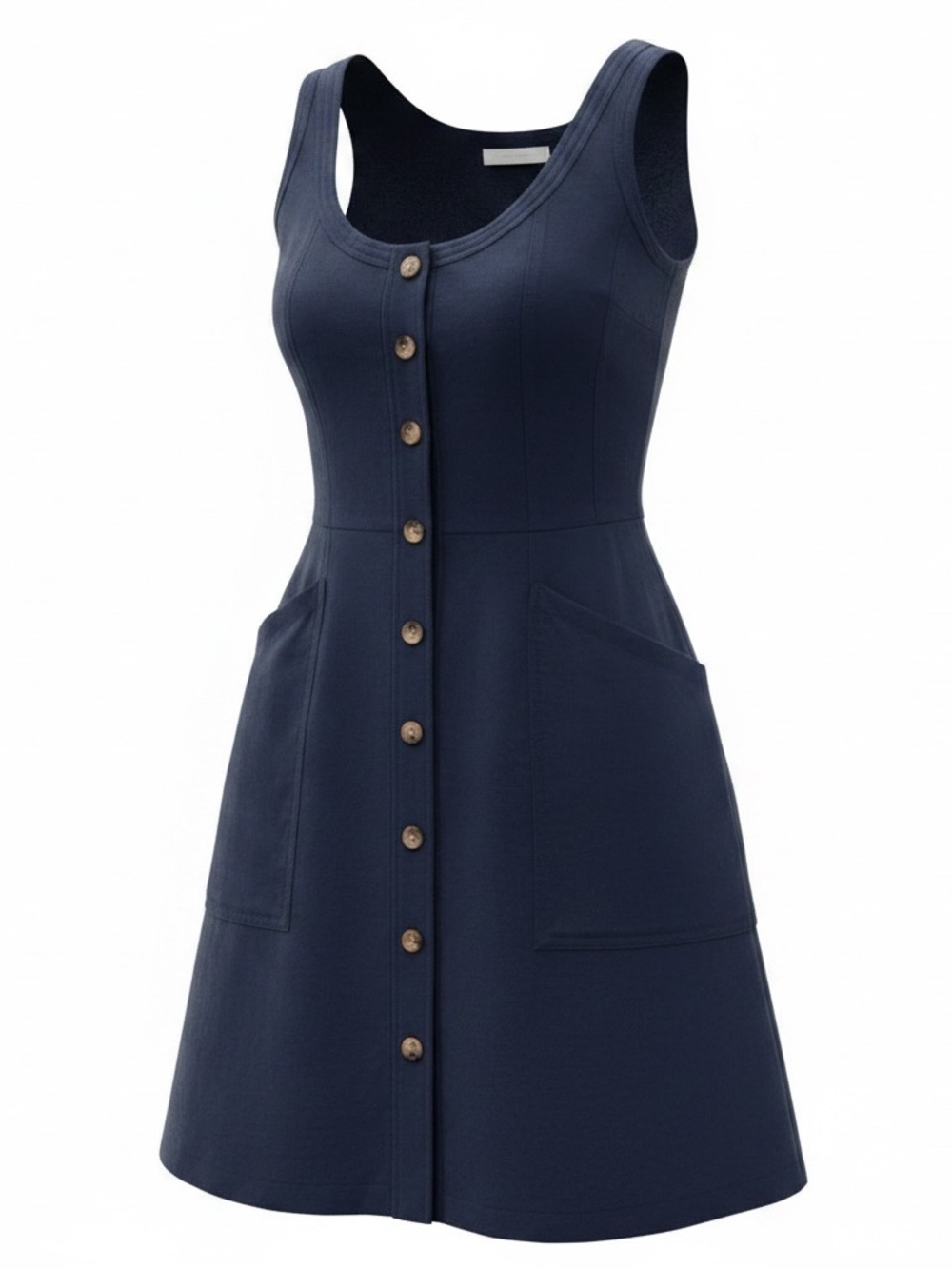 LOFT Navy Sleeveless Button-Front Mini Dress - Picture 2 of 5